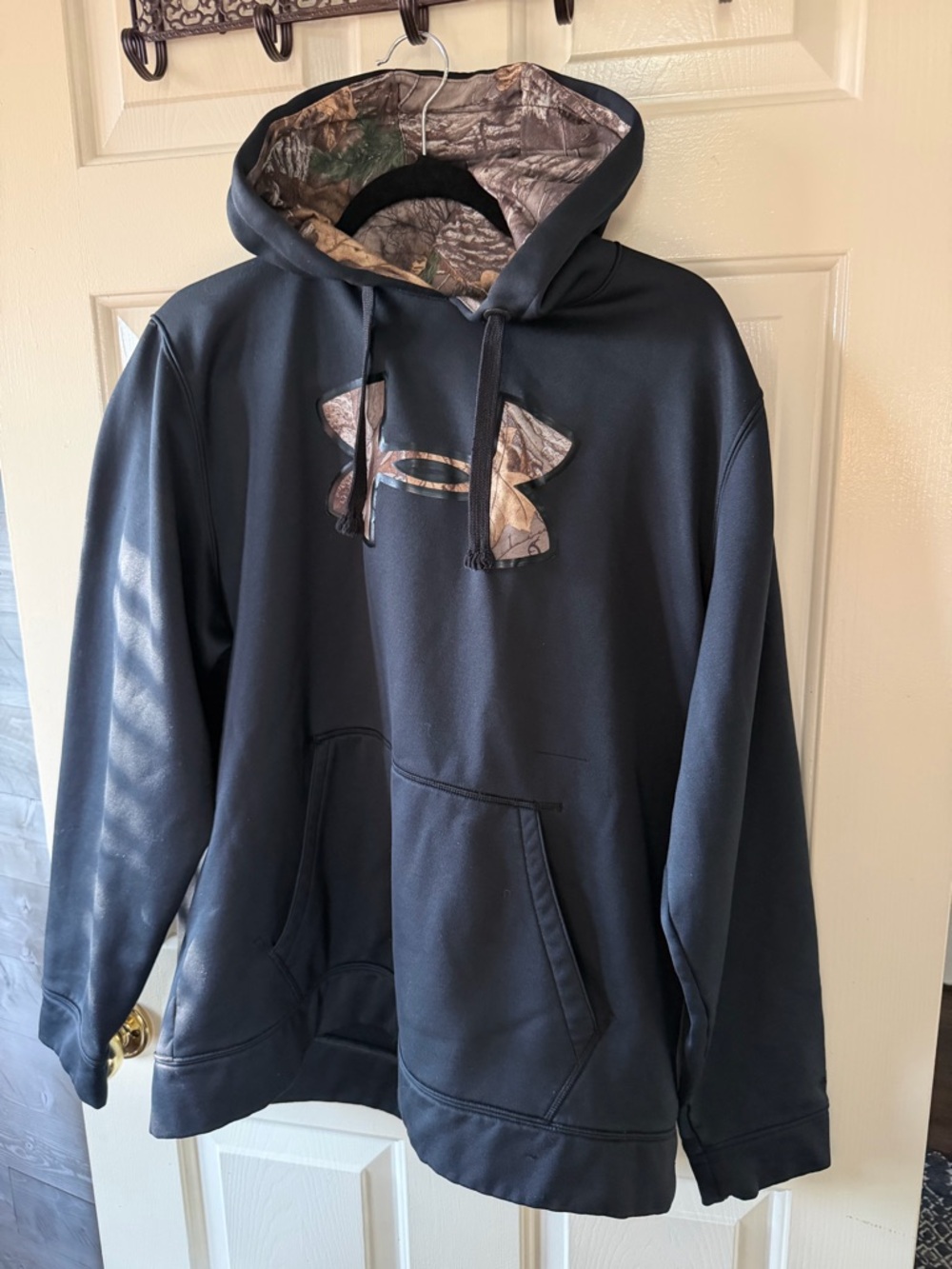 Under Armour Men's Black Hoodie with Camo Logo and Lined Hood